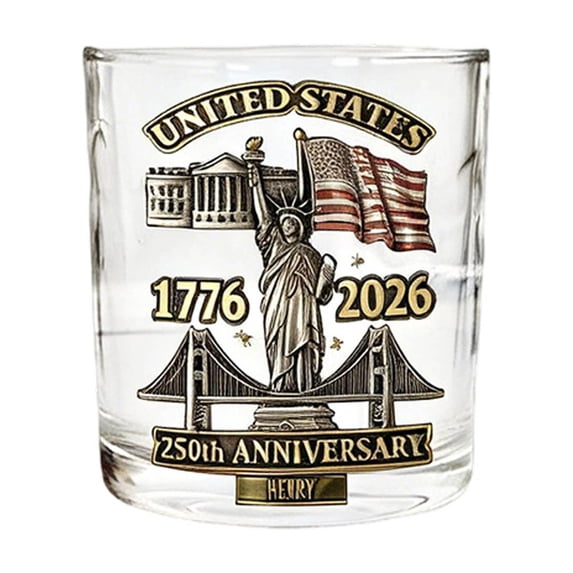 USA 250th Anniversary Liberty Tumbler – Heavy Bourbon Glass, Solid Transparent Glass with Gold Detail, Commemorative Scotch Glass for Collectors