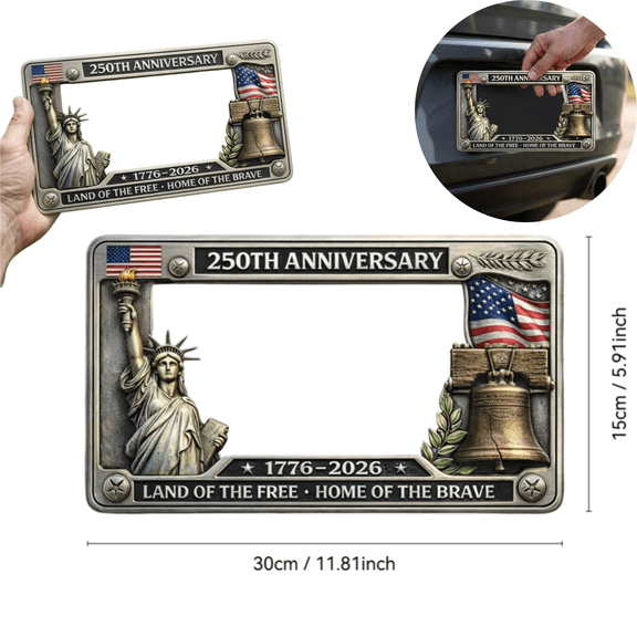 USA 250th Anniversary License Plate Frame, 1776-2026 American Flag Aluminum Standard Car Plate Holder, Aluminum License PlateFrame Fits Standard