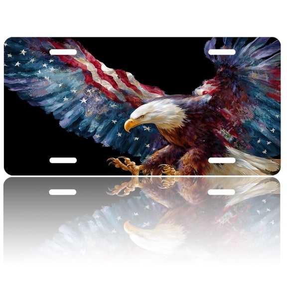USA 250th Anniversary License Plate, Personalized American Flag Bald Car Front License Plate Cover, Car Decor Accessory Stainless Aluminum Metal Rust-Proof Car Plate Novelty Vanity Tag 6 X 12 Inch