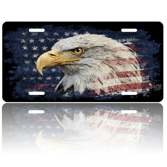USA 250th Anniversary License Plate, Personalized Bald Eagle American Car Front License Plate Cover, Car Decor Accessory Stainless Aluminum Metal Rust-Proof Car Plate Novelty Vanity Tag 6 X 12 Inch