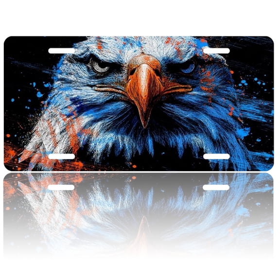 USA 250th Anniversary License Plate, Personalized Bald Eagle Splatter Car Front License Plate Cover, Car Decor Accessory Stainless Aluminum Metal Rust-Proof Car Plate Novelty Vanity Tag 6 X 12 Inch