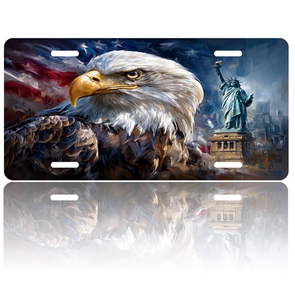 USA 250th Anniversary License Plate, Personalized Bald Eagle US Flag Car Front License Plate Cover, Car Decor Accessory Stainless Aluminum Metal Rust-Proof Car Plate Novelty Vanity Tag 6 X 12 Inch