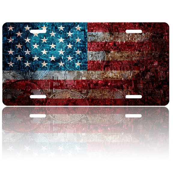 USA 250th Anniversary License Plate, Personalized Bitcoin American Car Front License Plate Cover, Car Decor Accessory Stainless Aluminum Metal Rust-Proof Car Plate Novelty Vanity Tag 6 X 12 Inch