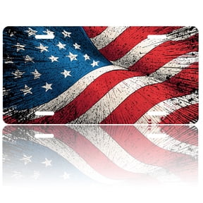 USA 250th Anniversary License Plate, Personalized Distressed US Flag Car Front License Plate Cover, Car Decor Accessory Stainless Aluminum Metal Rust-Proof Car Plate Novelty Vanity Tag 6 X 12 Inch