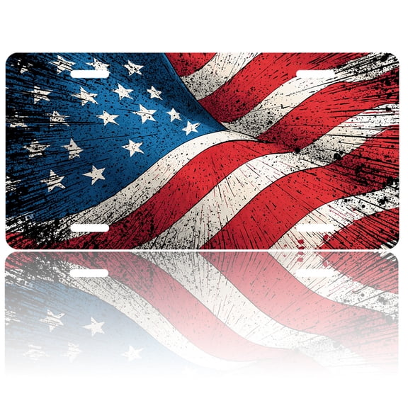 USA 250th Anniversary License Plate, Personalized Distressed US Flag Car Front License Plate Cover, Car Decor Accessory Stainless Aluminum Metal Rust-Proof Car Plate Novelty Vanity Tag 6 X 12 Inch