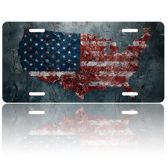 USA 250th Anniversary License Plate, Personalized Distressed USA Map Car Front License Plate Cover, Car Decor Accessory Stainless Aluminum Metal Rust-Proof Car Plate Novelty Vanity Tag 6 X 12 Inch