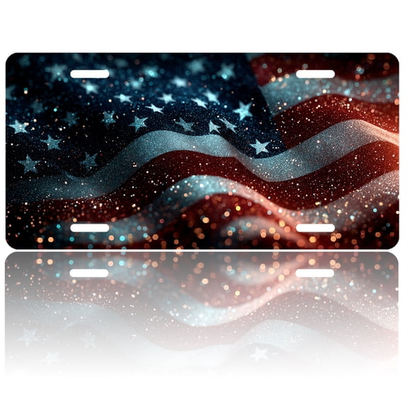 USA 250th Anniversary License Plate, Personalized Glittery American Car Front License Plate Cover, Car Decor Accessory Stainless Aluminum Metal Rust-Proof Car Plate Novelty Vanity Tag 6 X 12 Inch