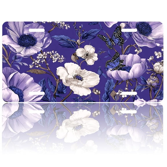 USA 250th Anniversary License Plate, Personalized Purple Floral Car Front License Plate Cover, Car Decor Accessory Stainless Aluminum Metal Rust-Proof Car Plate Novelty Vanity Tag 6 X 12 Inch