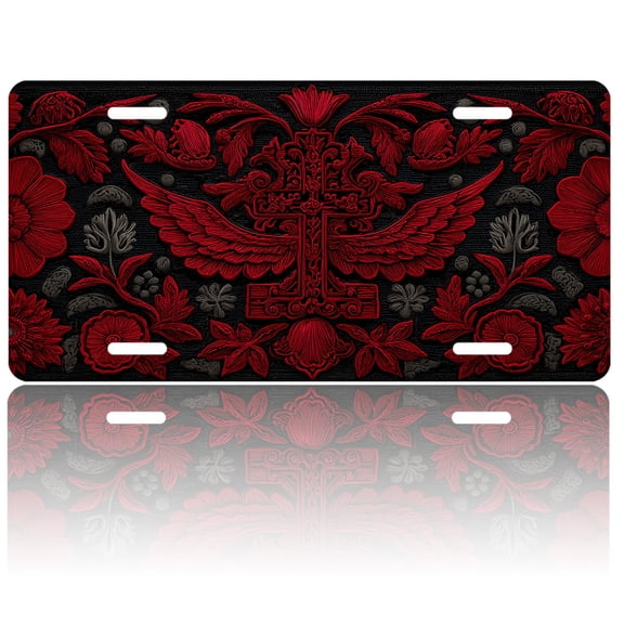 USA 250th Anniversary License Plate, Personalized Red Winged Cross Car Front License Plate Cover, Car Decor Accessory Stainless Aluminum Metal Rust-Proof Car Plate Novelty Vanity Tag 6 X 12 Inch