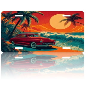 USA 250th Anniversary License Plate, Personalized Retro Beach Sunset Car Front License Plate Cover, Car Decor Accessory Stainless Aluminum Metal Rust-Proof Car Plate Novelty Vanity Tag 6 X 12 Inch