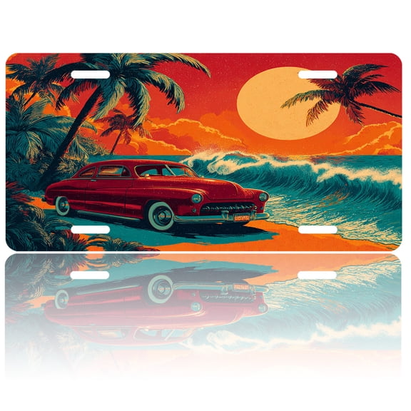 USA 250th Anniversary License Plate, Personalized Retro Beach Sunset Car Front License Plate Cover, Car Decor Accessory Stainless Aluminum Metal Rust-Proof Car Plate Novelty Vanity Tag 6 X 12 Inch