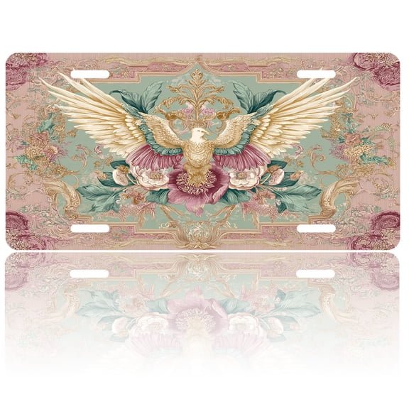 USA 250th Anniversary License Plate, Personalized Rococo Eagle Floral Car Front License Plate Cover, Car Decor Accessory Stainless Aluminum Metal Rust-Proof Car Plate Novelty Vanity Tag 6 X 12 Inch
