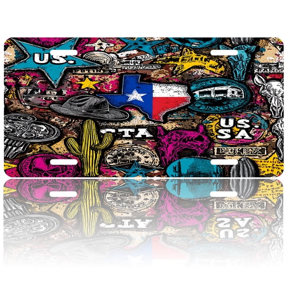 USA 250th Anniversary License Plate, Personalized Texas Western Car Front License Plate Cover, Car Decor Accessory Stainless Aluminum Metal Rust-Proof Car Plate Novelty Vanity Tag 6 X 12 Inch