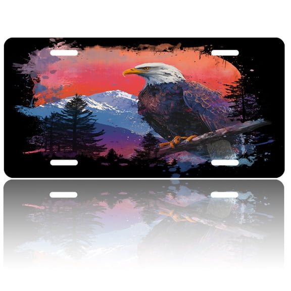 USA 250th Anniversary License Plate, Personalized Watercolor Bald Car Front License Plate Cover, Car Decor Accessory Stainless Aluminum Metal Rust-Proof Car Plate Novelty Vanity Tag 6 X 12 Inch