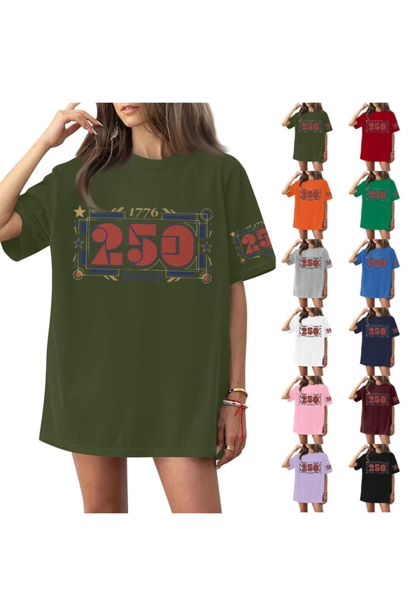 USA 250th Anniversary Logo Graphic 1776-2026 Patriotic American Tee 4th of July Gift Celebration T-Shirt USA Independence Day Shirt for Women Navy S