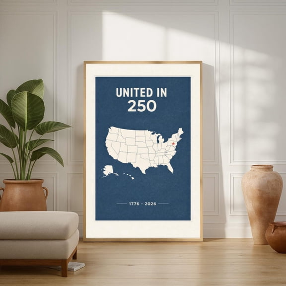USA 250th Anniversary Map 1776-Wall Art Navy Minimal, Unframed Paper Poster 16x20in