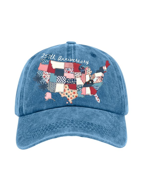 USA 250th Anniversary Merchandise Cap Independence Day American Flag Hat 1776-2026 Adjustable Washed Cap Gift for Veterans History Buffs,Light Blue