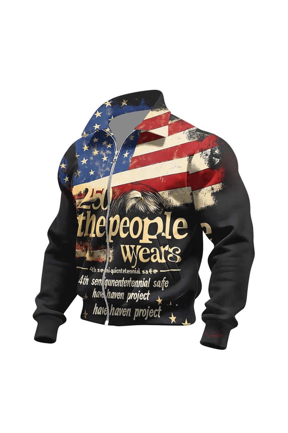 USA 250th Anniversary Merchandise, Mens Patriotic Sweatshirt Full Zip Casual Jacket American Flag Print Hoodie 4th of July Outfits