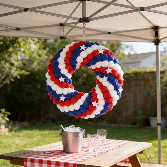 USA 250th Anniversary Merchandise Tight Pom Pom Arrangement Flag Design Accuracy Patriotic Color Vibrancy Fence Gate Decor Outdoor Patriotic Display