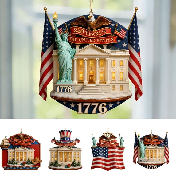 USA 250th Anniversary Merchandise, White House & Ship Print Patriotic Decor Acrylic Hanging Ornament for Patriot Lovers, Anniversary Occasions