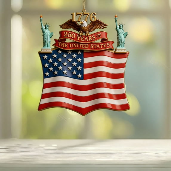 USA 250th Anniversary Merchandise, White House & Ship Print Patriotic Decor Acrylic Hanging Ornament for Patriot Lovers, Anniversary Occasions