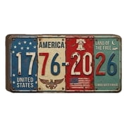 USA 250th Anniversary Metal Sign, 1776-2026 United States Patriotic License Plate, Vintage Liberty Bell Eagle Wall Decor, Garage Bar Man Cave Plaque