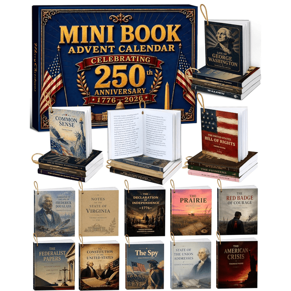 USA 250th Anniversary Mini Book Advent Calendar 2026, 24 Readable American History Mini Books, Christmas Ornaments Gift for Adults History Lovers