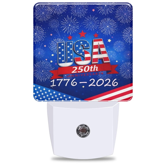 USA 250th Anniversary Night Light, Plug into Wall with Dusk to Dawn Light Sensors, Perfect for Independence Day Festive Gifts Lighting, Warm Nightlights for Bedroom, Bathroom, Hallway, Kitchen