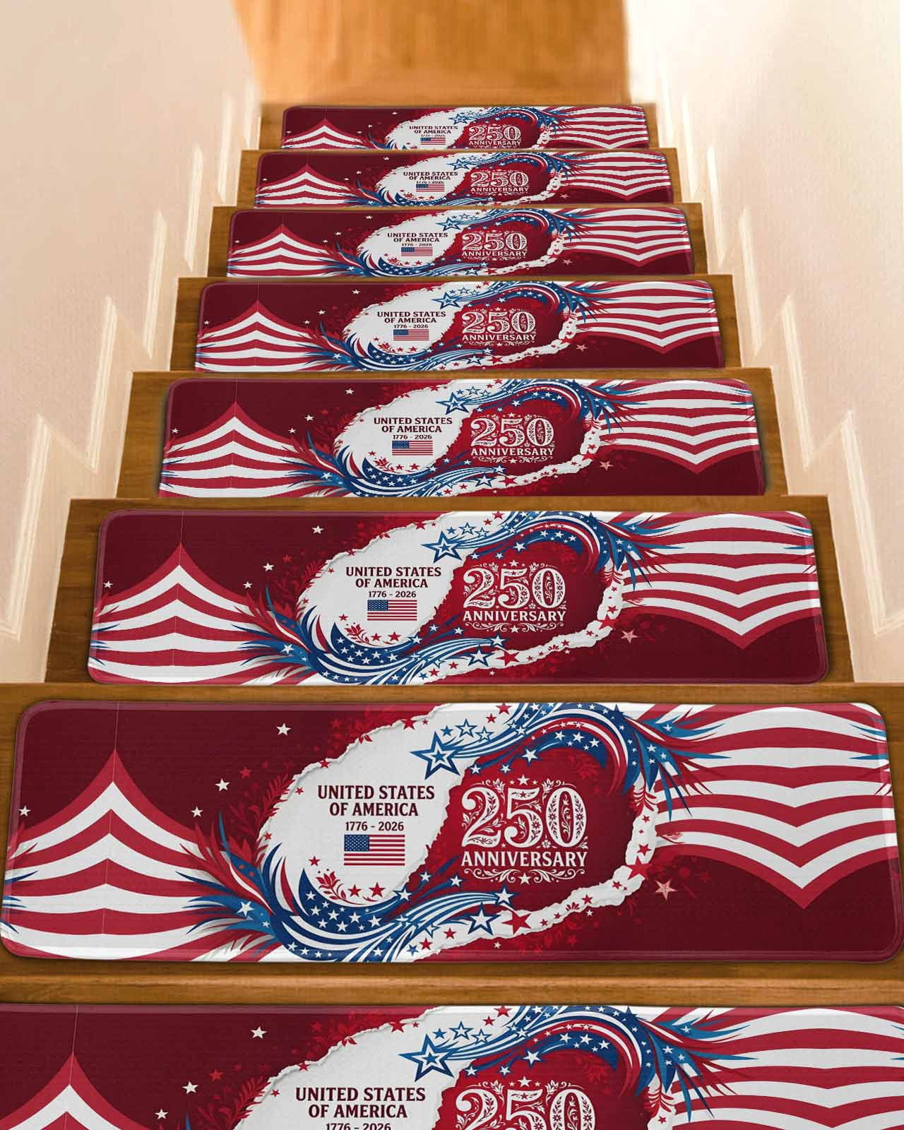 USA 250th Anniversary Non-Slip Stair Treads for Wooden Steps, 4 Pack ...