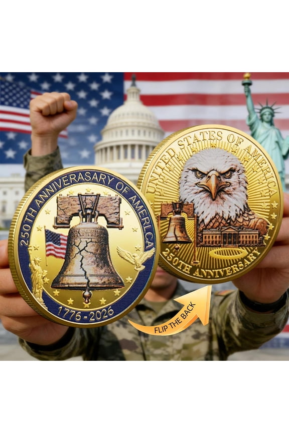 USA 250th Anniversary Ornament,Liberty Bell And Bold Eagle Printed Independence Day Ornament,Golden And Sliver Collectible Ornaments for Ornament Collectors,Metal Ornaments for Display & Gifts