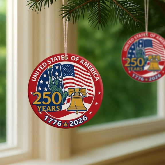 YIBAGA USA Anniversary 250th Ornaments Set 2Pcs, 250 Years Hanging Ornament Decoration Acrylic Pendants Home Decor, 4 inch ,4th of July Decor