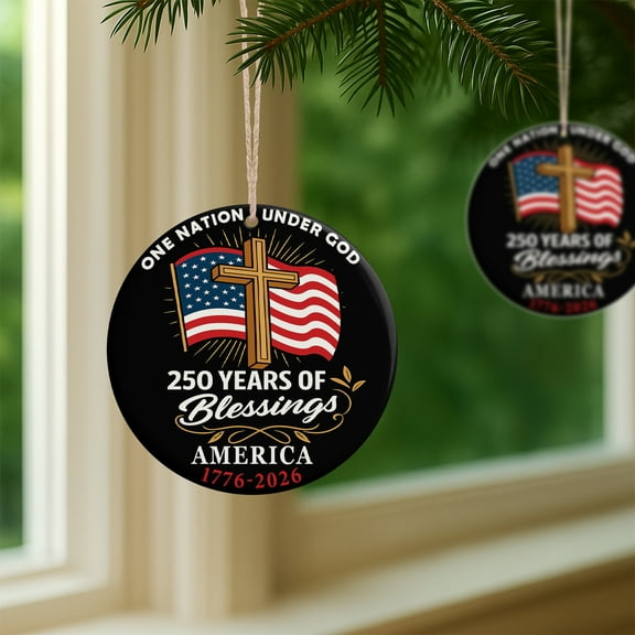YIBAGA USA 250th Anniversary Ornaments Set 2Pcs, 250 Years of Blessings America Hanging Ornament Decoration Acrylic Pendants Home Decor, 4 inch