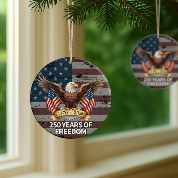 YIBAGA USA 250th Anniversary Ornaments Set 2Pcs, 250 Years of Freedom Eagle Hanging Ornament Decoration Acrylic Pendants Home Decor, 4 inch