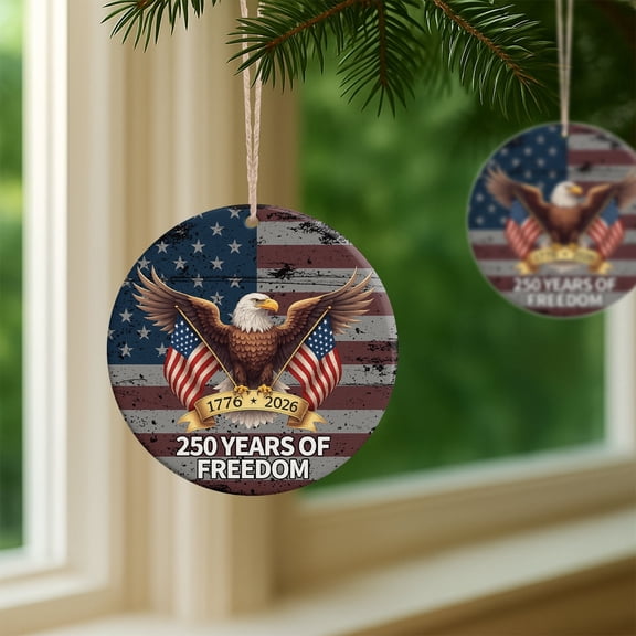 YIBAGA USA Anniversary 250th Ornaments Set 2Pcs, 250 Years of Freedom Eagle Hanging Ornament Decoration Acrylic Pendants Home Decor, 4 inch