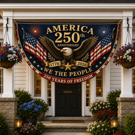 USA 250th Anniversary Patriotic Bunting Banner, 1776–2026 Porch Fence Flag