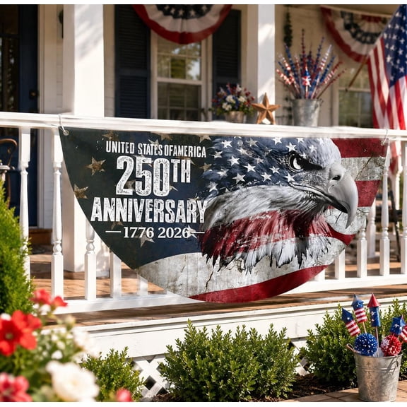 USA 250th Anniversary Patriotic Bunting Banner, America 1776–2026 Semicircle Fence Flag, Christian Freedom Porch Decor, Fourth of July Decor
