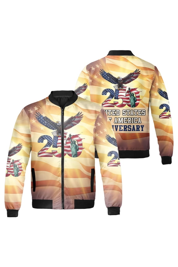 USA 250th Anniversary Patriotic Jacket, American Flag Eagle Graphic Outerwear Jacket, Independence Day 1776–2026 Apparel
