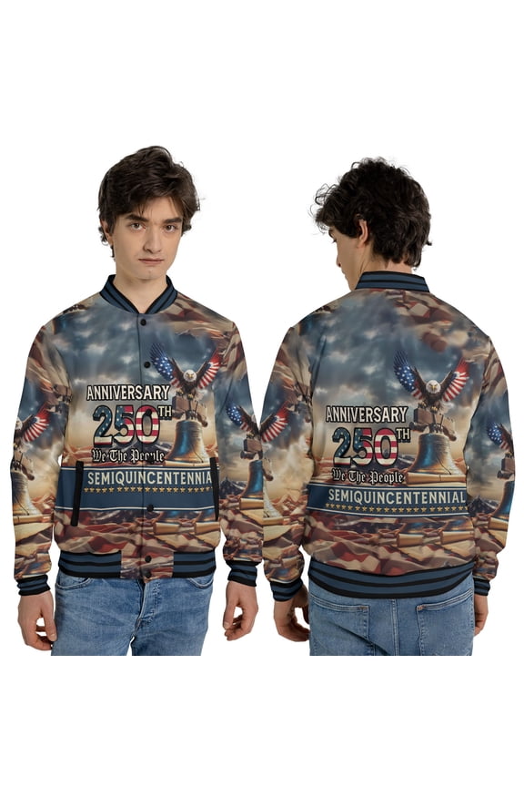 USA 250th Anniversary Patriotic Jacket, Liberty Bell Bald Eagle Graphic, 1776–2026 Semiquincentennial Outerwear Jacket, Independence Day 4th of July Apparel