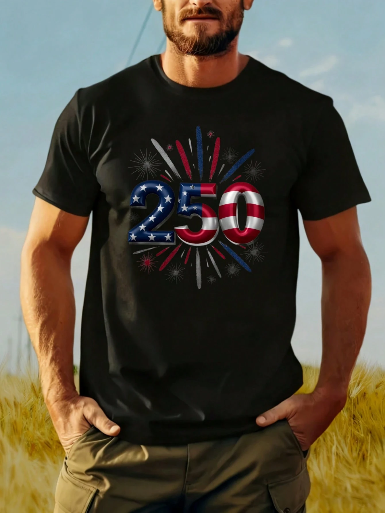 USA 250th Anniversary Patriotic Men's T-Shirt - American Flag Stars and ...