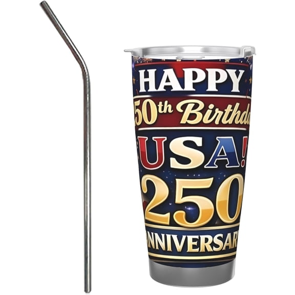 USA 250th Anniversary Patriotic Tumbler, Stainless Steel, with Lid and Straw, God Bless Eagle Design, 1776-2026 (250th anniversary-6)