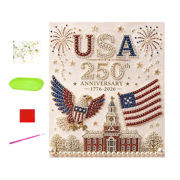 USA 250th Anniversary Pearl Painting Kit, Patriotic & Flag Design, All-Inclusive Diamond Art Set for Home Decor (H)
