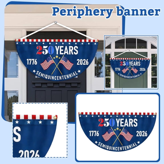 USA 250th Anniversary Pleated Fan Flag, 1.5x3 Ft USA Semi-Circle Bunting Banner for July 4th Independence Day Patriotic Outdoor Decor, 1776-2026 Memorial Celebration