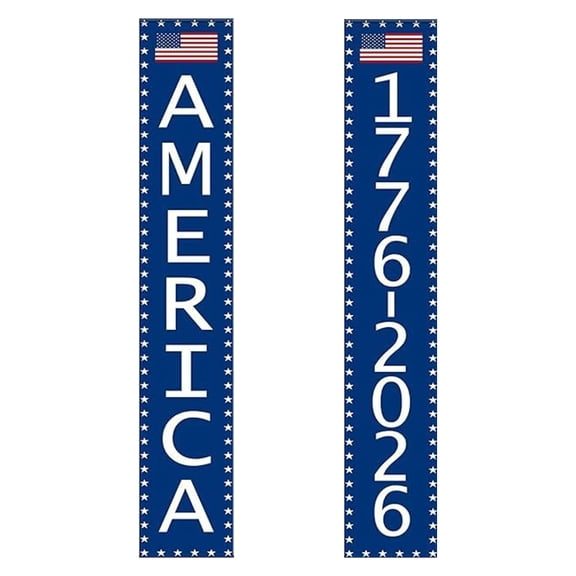 USA 250th Anniversary Porch Banner Set of 2 - 4th of July Patriotic Outdoor Hanging Flag, 1776-2026 Memorial Day Decor