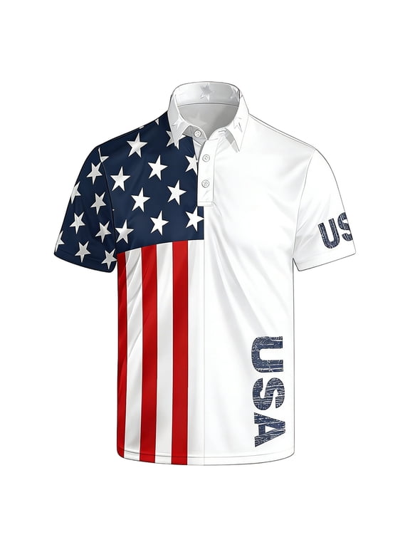 USA 250th Anniversary Print Polo Shirts for Men Casual Patriotic Short Sleeve Relaxed Fit Anniversary 250 Patriotic American Flag Graphic Tee