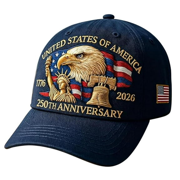 USA 250th Anniversary Printed Commemorative Hat, Patriotic Baseball Cap for Men & Women, Adjustable Retro Tribute, Celebrate 250 Years of Freedom & Unity, Navy Blue