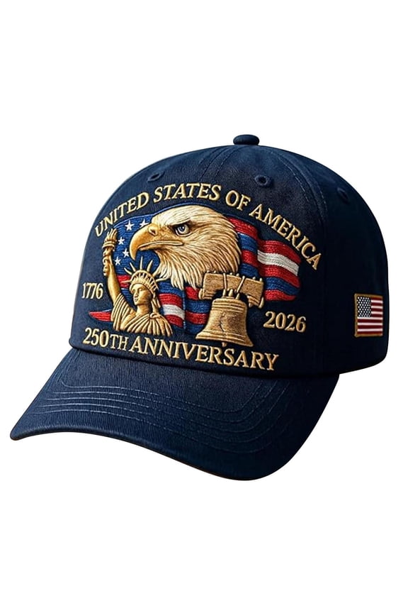 USA 250th Anniversary Printed Commemorative Hat, Patriotic Baseball Cap for Men & Women, Adjustable Retro Tribute, Celebrate 250 Years of Freedom & Unity, Navy Blue