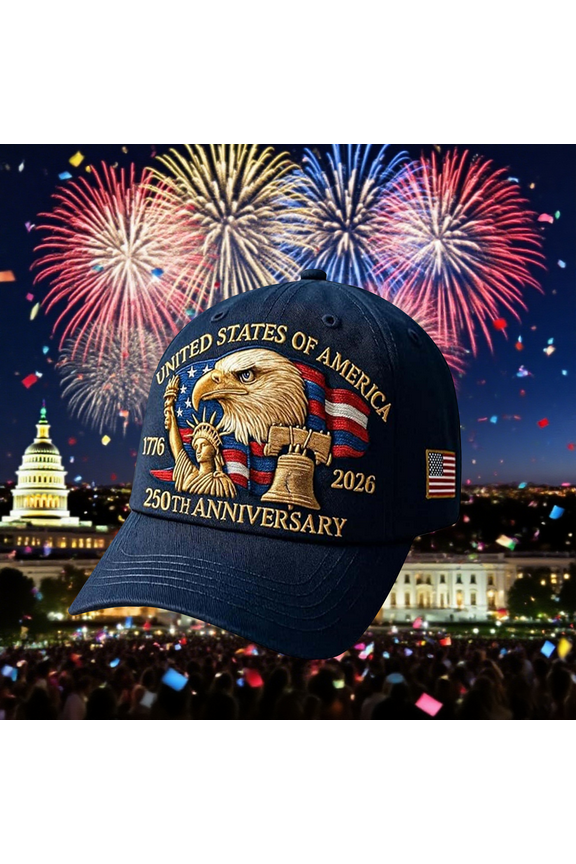 USA 250th Anniversary Printed Hat, Patriotic Baseball Cap for Men & Women, Retro Adjustable Tribute, Celebrate 250 Years of American Freedom & Heritage, Navy Blue