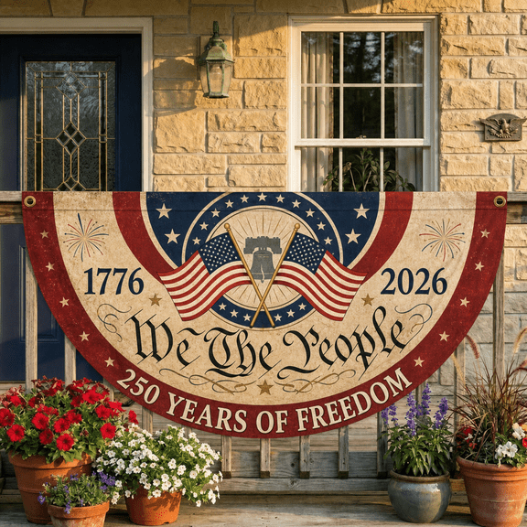 USA 250th Anniversary Semi Circle Flag Banner, We The People 1776-2026 Patriotic Porch Banner