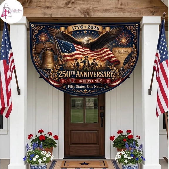 USA 250th Anniversary Semi Circular Flag, Eagle Liberty Bell Design