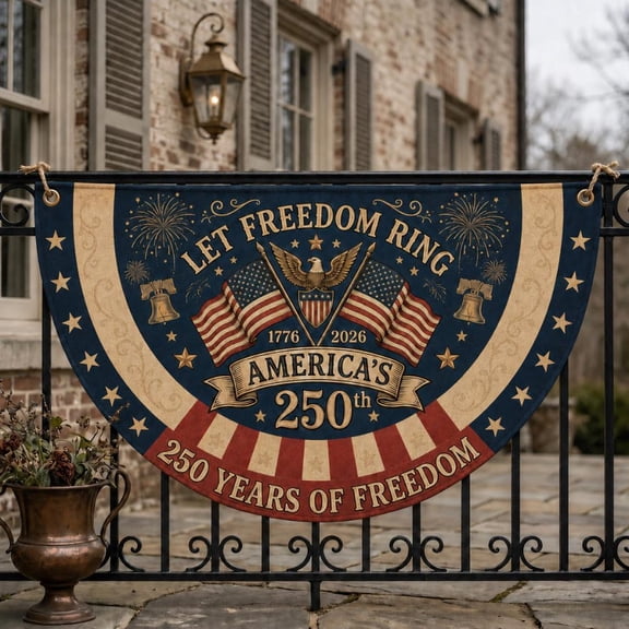 USA 250th Anniversary Semicircle Fence Flag, 1776-2026 Patriotic Bunting Banner, Christian Freedom, July 4th Independence Day Porch Yard Decor